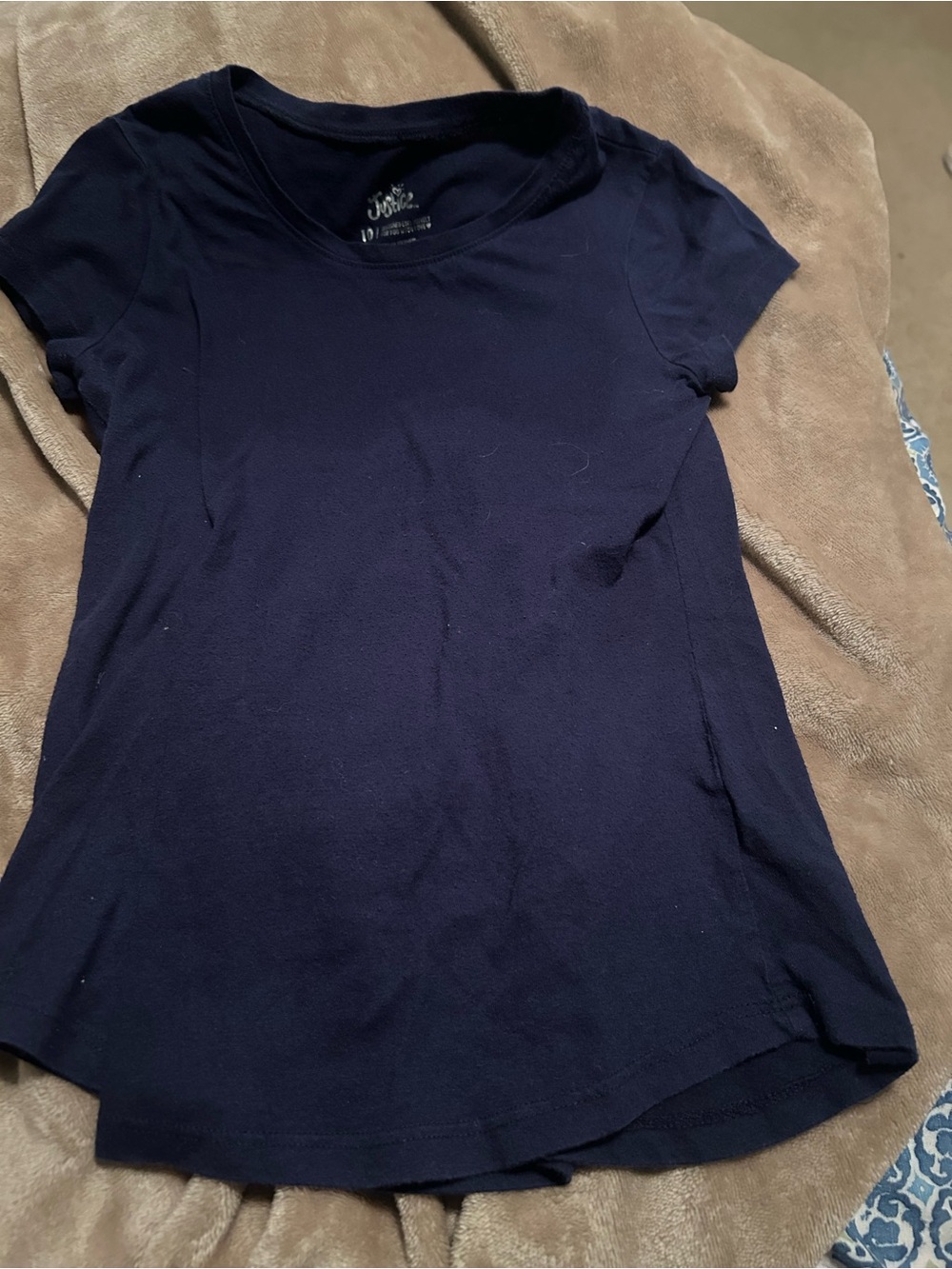 Justice Size 10 Girls Classic Navy Short-Sleeve Crewneck Top